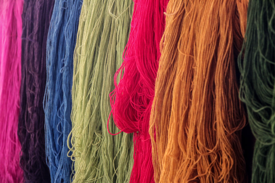 skeins of brightly colored alpaca wool