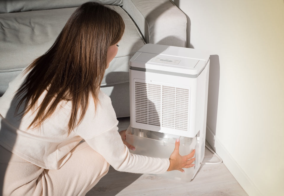 a woman refilling her dehumidifier