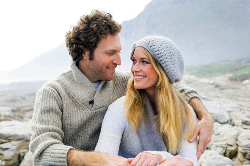 couple wearing soft cashmere sweaters