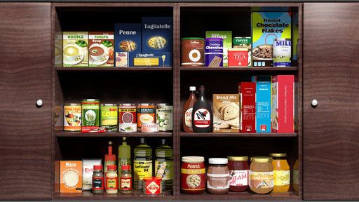colour-coordinated shelves of food