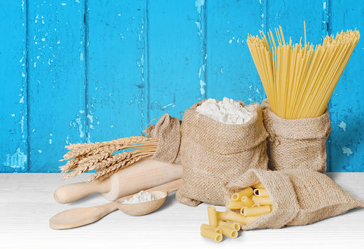 sacks full of wheat, flour and pasta