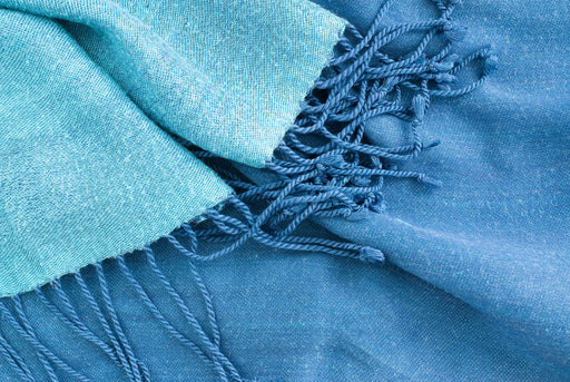 luxurious blue fringed cashmere scarf
